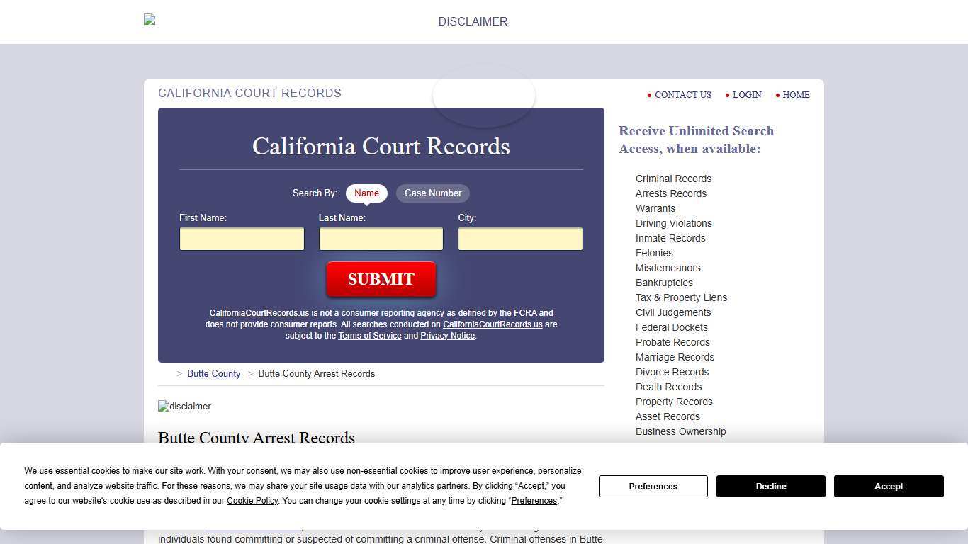 Butte County Arrest Records CaliforniaCourtRecords.us